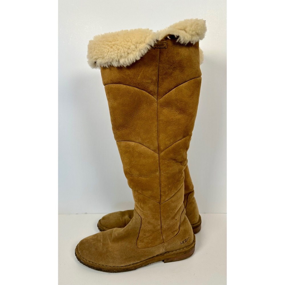UGG Australia Samantha Tall Chestnut‎ Suede Shearling Lined Boots Women's 6.5